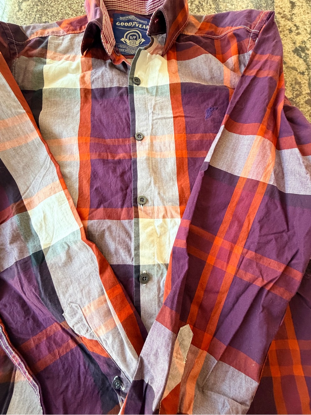 Men's Purple & Orange Plaid Button-Down Shirt